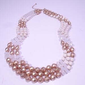 Ann Taylor LOFT Opalized Matte White Gold Tri Color bead layer Necklace  NWT 138